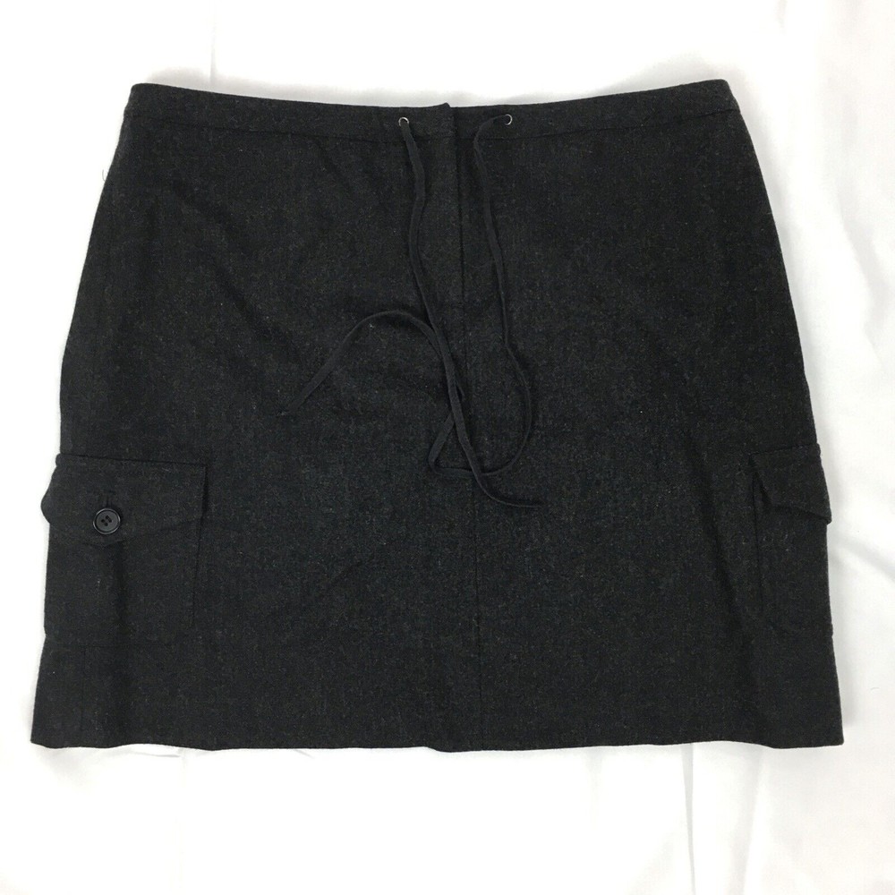 J. Crew Women Size 8 Black Wool Skirt Lined Straight Drawstring Pockets